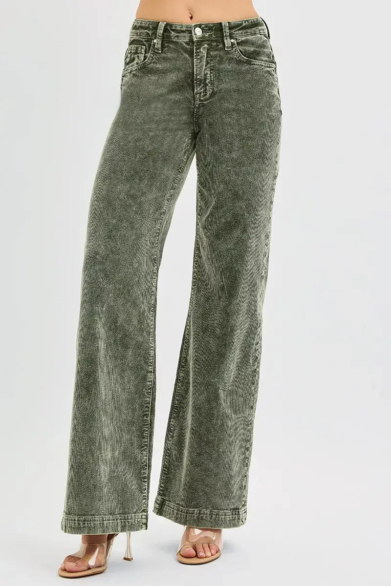 RISEN Full Size High Rise Wide Leg Corduroy Jeans Plus Size - Trendsi - Flyclothing LLC