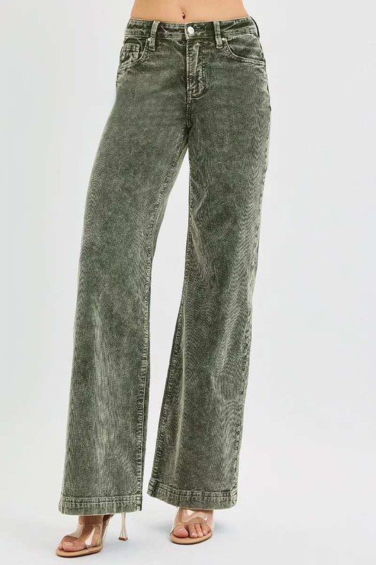 RISEN Full Size High Rise Wide Leg Corduroy Jeans Plus Size - Trendsi - Flyclothing LLC