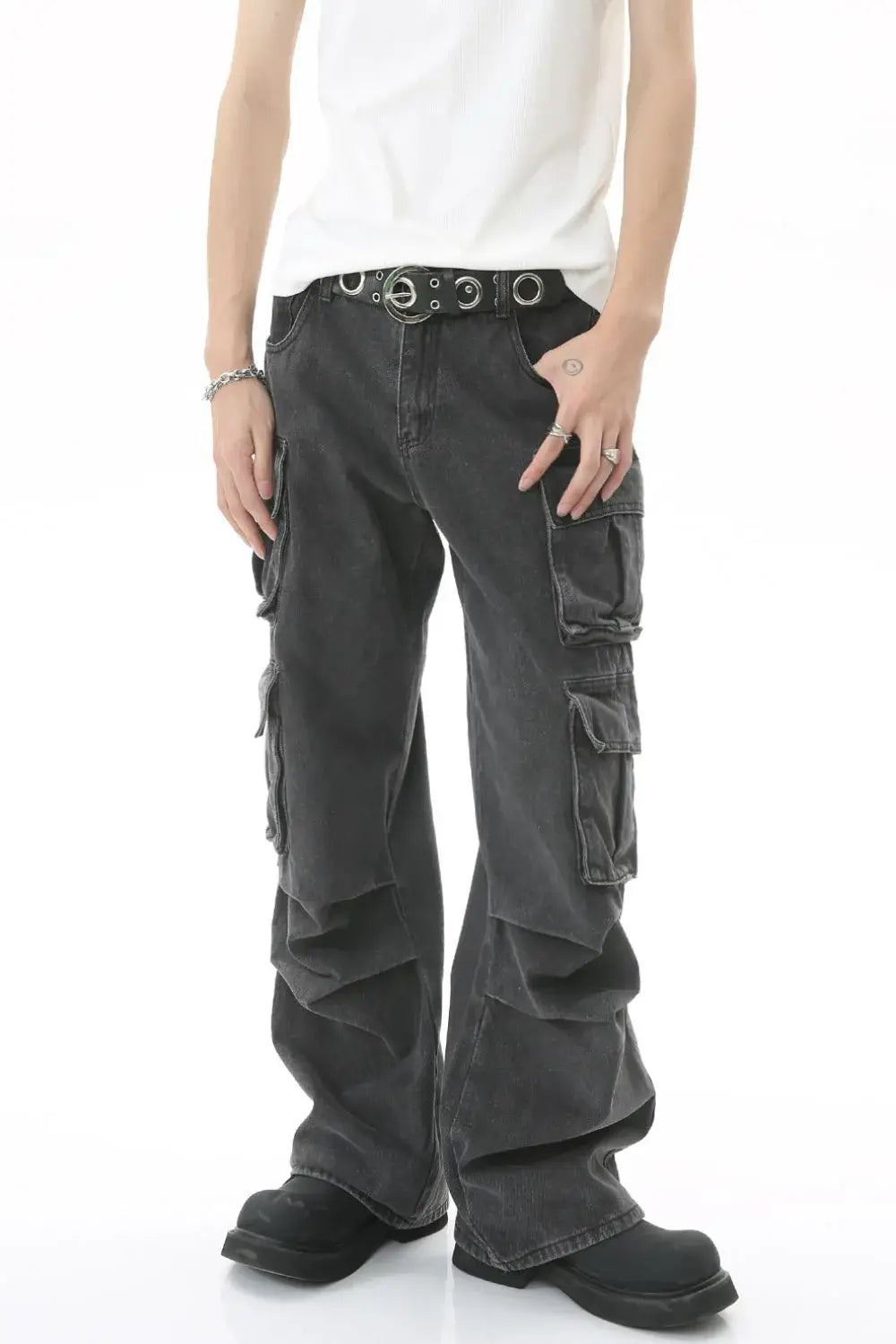 Men's Multi-Pocket Pleated Cargo Jeans - Trendsi - Flyclothing LLC