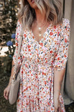Boho Half Sleeve Floral V Neck Maxi Dress - Trendsi - Flyclothing LLC