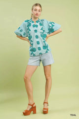 Umgee Floral Smocked Notched Puff Sleeve Blouse - Trendsi - Flyclothing LLC