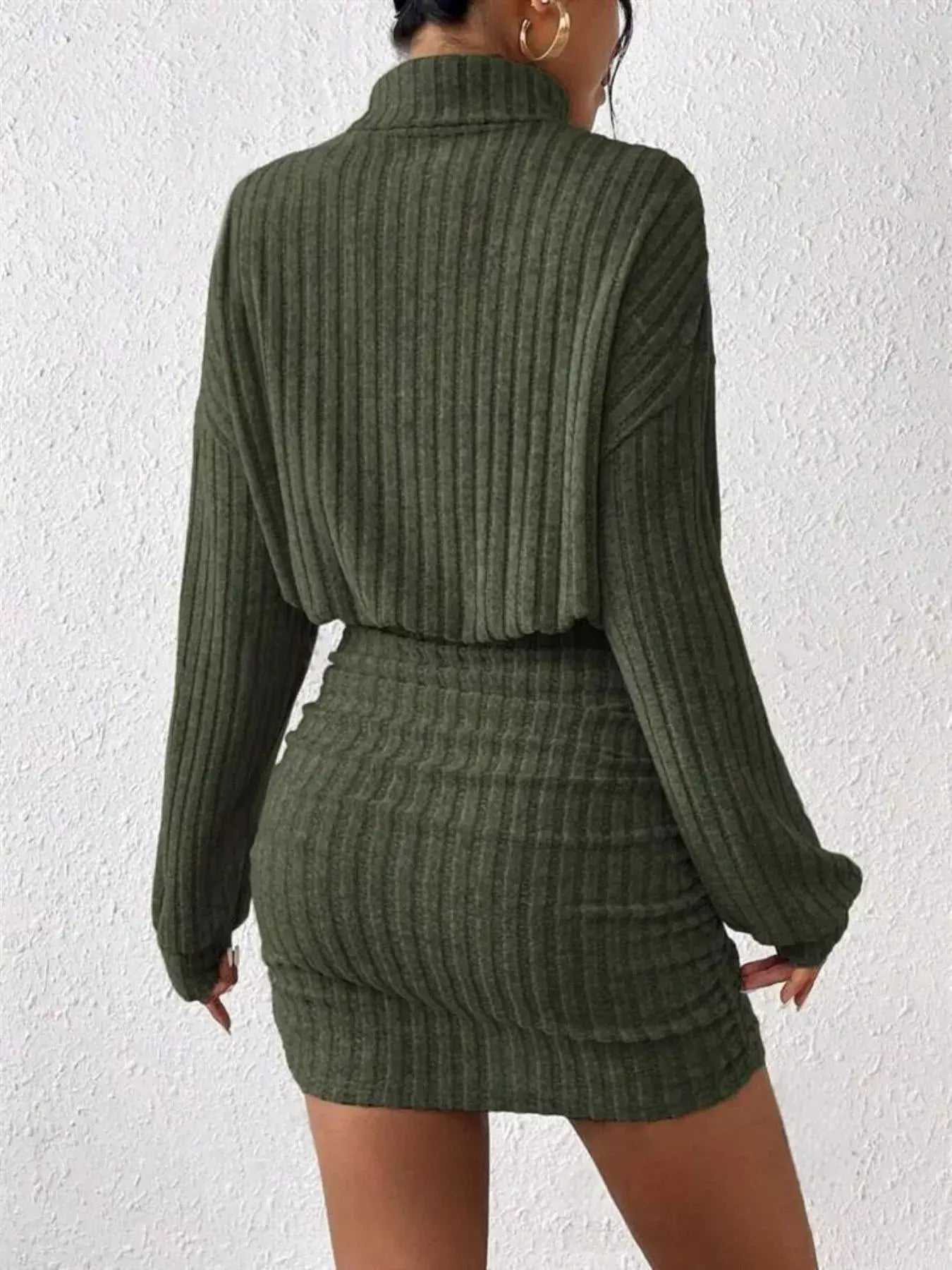 Ribbed Knit Turtleneck Bodycon Mini Dress - Trendsi - Flyclothing LLC