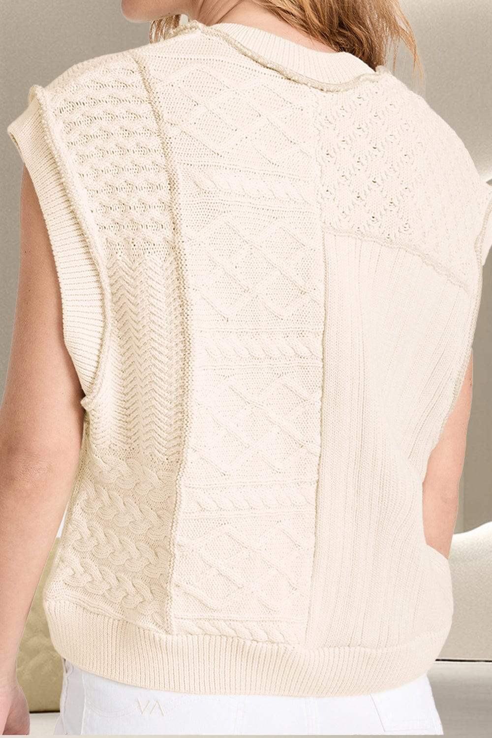 Cable-Knit Round Neck Sweater Vest - Trendsi - Flyclothing LLC