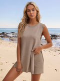 Slit Round Neck Top and Shorts Set - Trendsi