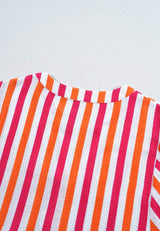 Striped Notched Flounce Sleeve Blouse - Trendsi - Flyclothing LLC