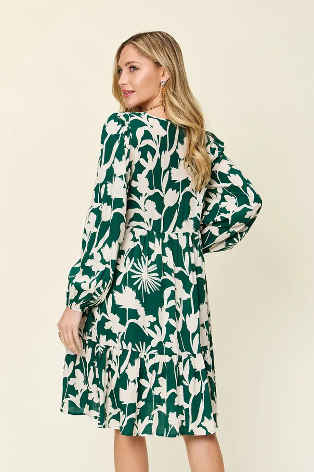 Double Take Full Size Printed Ruffle Hem Dress with Pocket - Trendsi - Flyclothing LLC