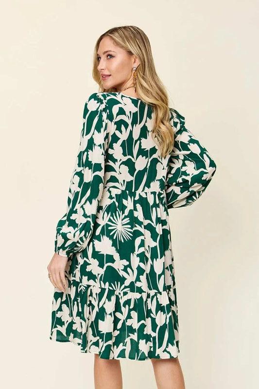 Double Take Full Size Printed Ruffle Hem Dress with Pocket - Trendsi - Flyclothing LLC