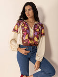 Printed Notched Long Sleeve Blouse - Trendsi