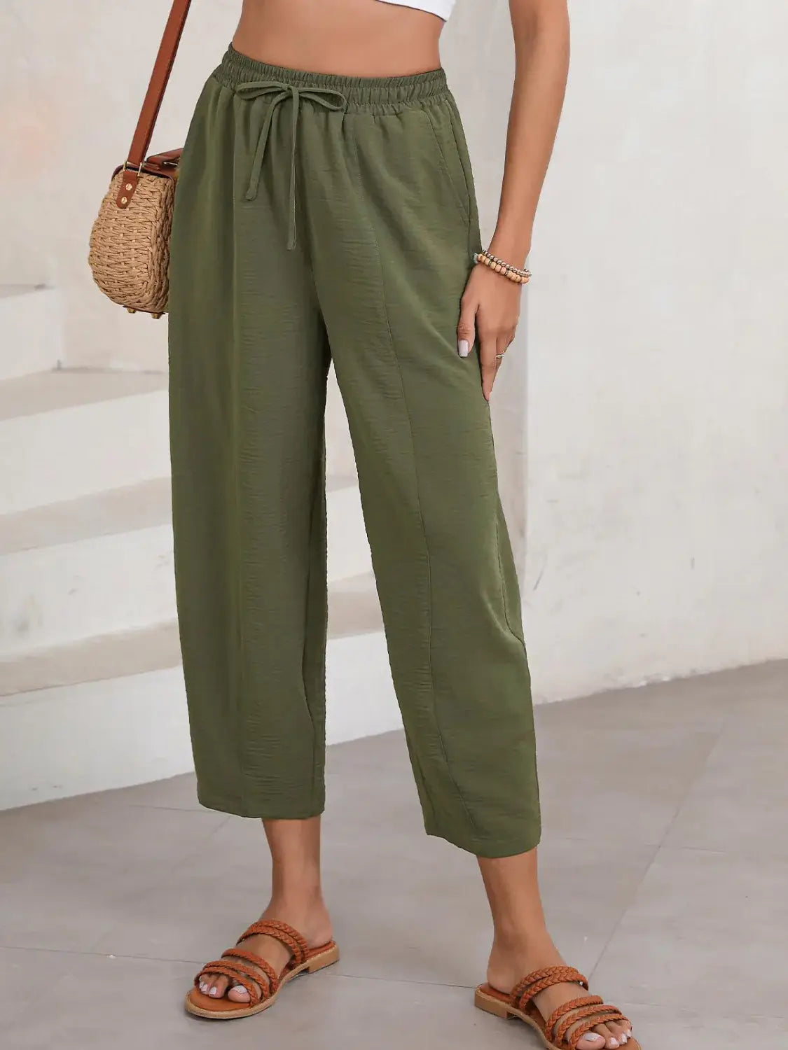 Full Size Drawtising Cropped Jogger Pants Plus Size - Trendsi - Flyclothing LLC