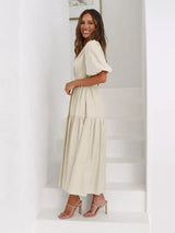 Tiered Puff Sleeve Midi Dress - Trendsi - Flyclothing LLC