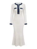 Contrast Trim Round Neck Long Sleeve Sweater Dress - Trendsi - Flyclothing LLC