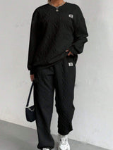 Texture Round Neck Long Sleeve Top and Pants Set - Trendsi - Flyclothing LLC