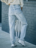 Distressed Asymmetric Waist Jeans - Trendsi