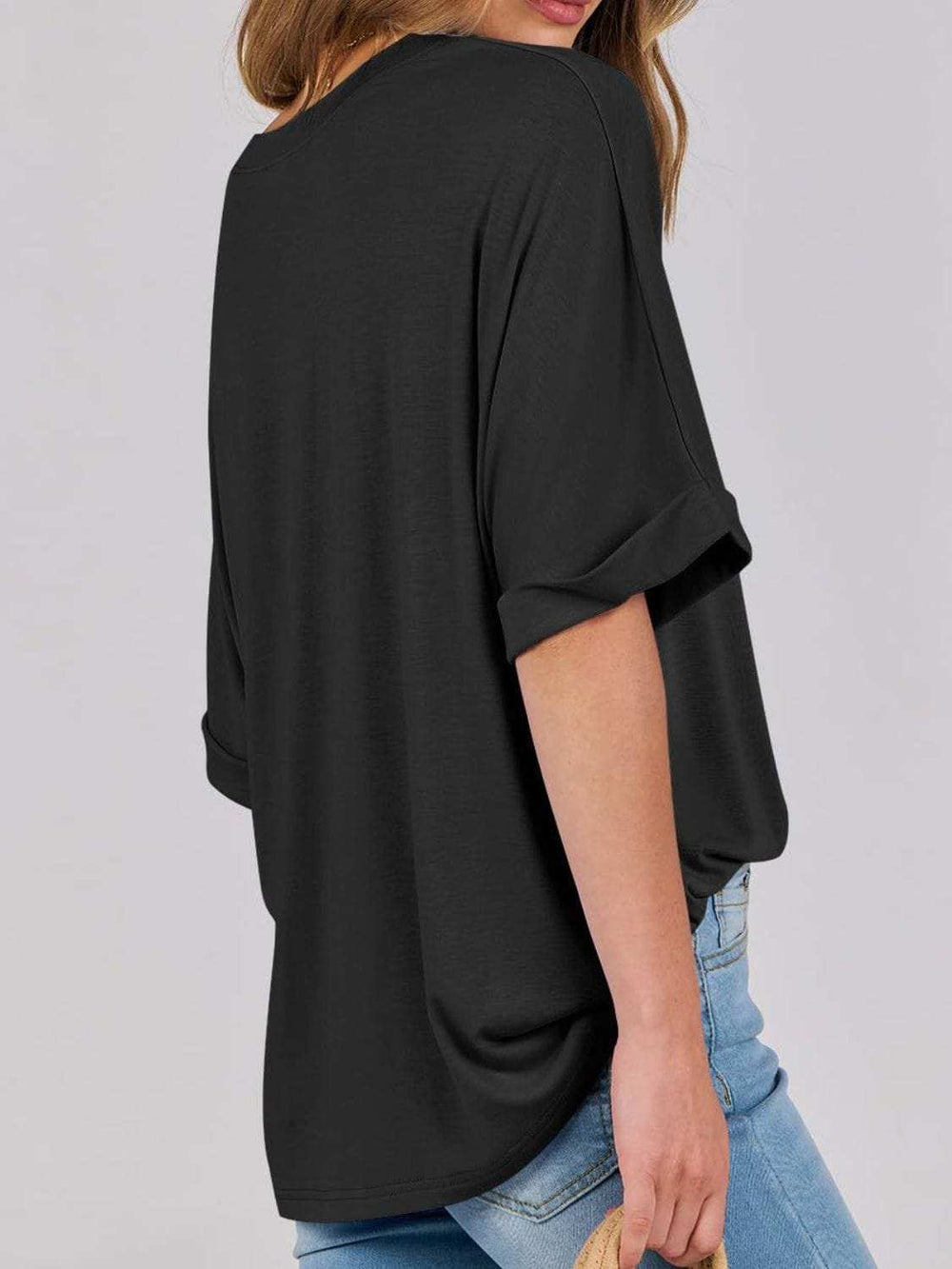 Round Neck Half Sleeve T-Shirt - Trendsi - Flyclothing LLC