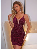 Lace-Up Sequin Plunge Sleeveless Dress - Trendsi