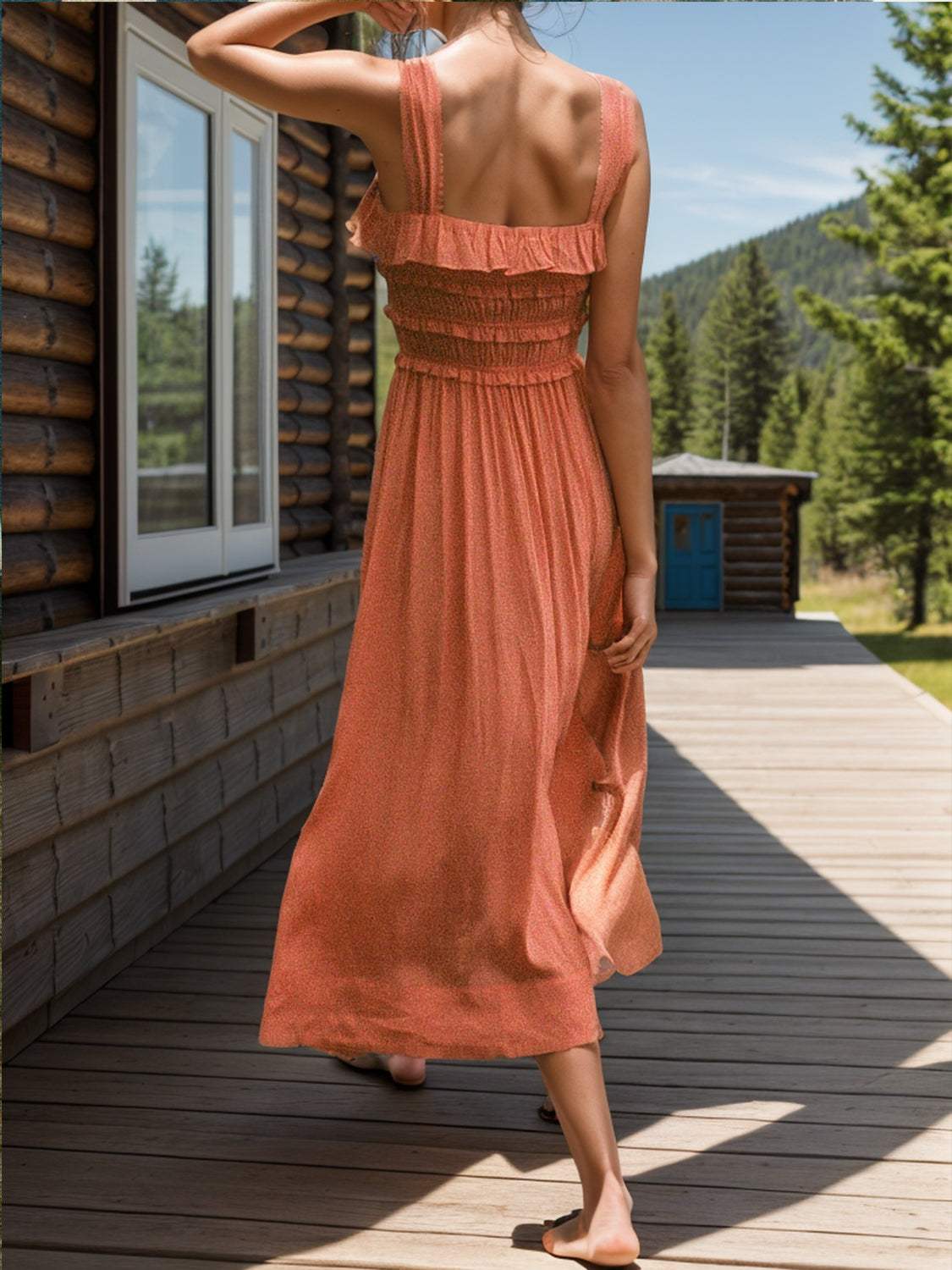 Frill Square Neck Wide Strap Dress - Trendsi - Flyclothing LLC