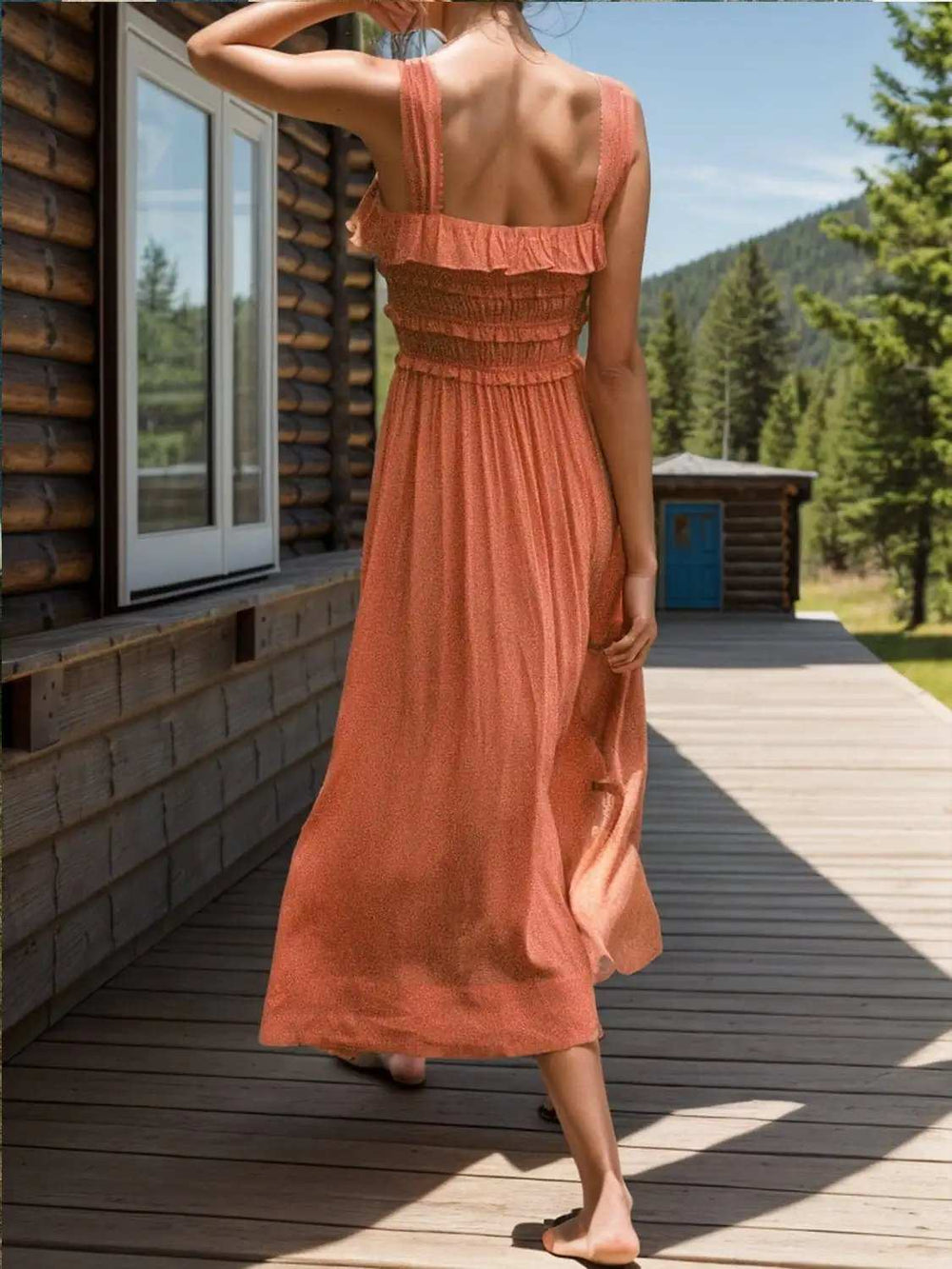 Frill Square Neck Wide Strap Dress - Trendsi - Flyclothing LLC