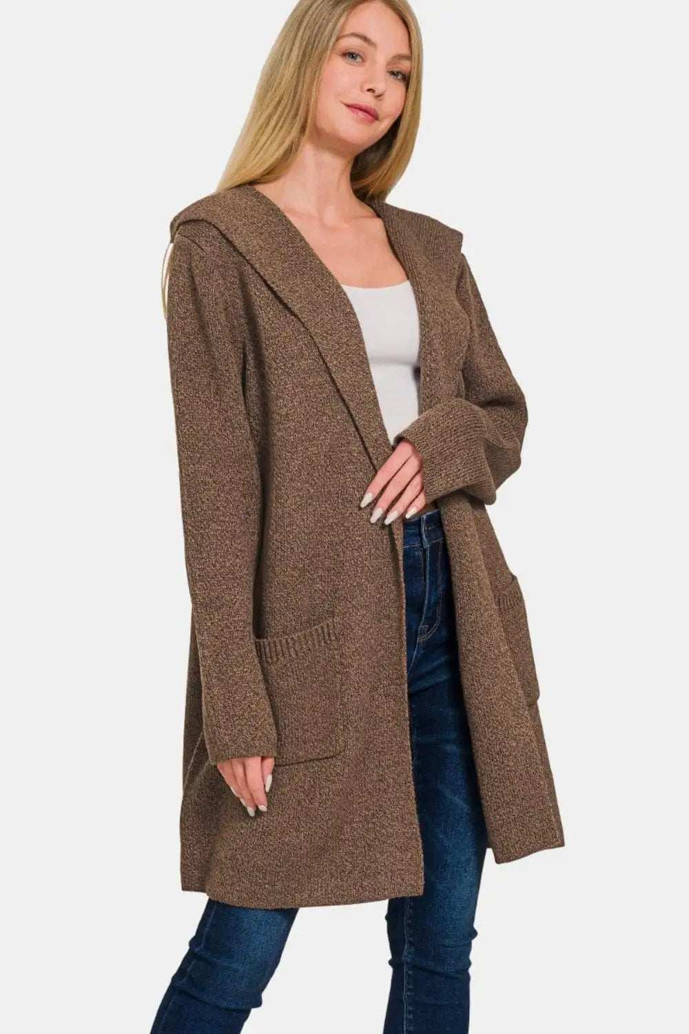 Zenana Hooded Open Front Sweater Cardigan - Trendsi - Flyclothing LLC