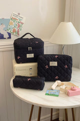 3 Piece Bow Quilted Cloth Storage Bag Set - Trendsi
