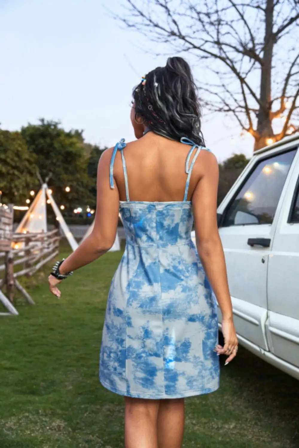 Tied Tie-Dye Sleeveless Mini Cami Dress - Trendsi - Flyclothing LLC