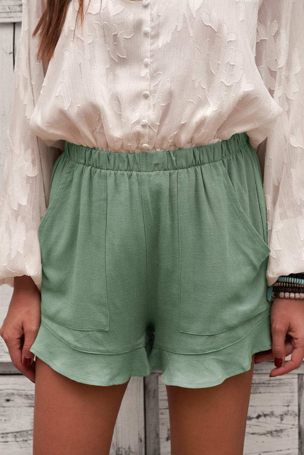 Elastic Waist Shorts with Pockets - Trendsi - Flyclothing LLC