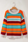 Contrast Striped Round Neck Long Sleeve Sweater - Trendsi - Flyclothing LLC