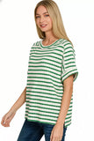 Zenana Stripe Jacquard Round-Meck Tee - Trendsi - Flyclothing LLC