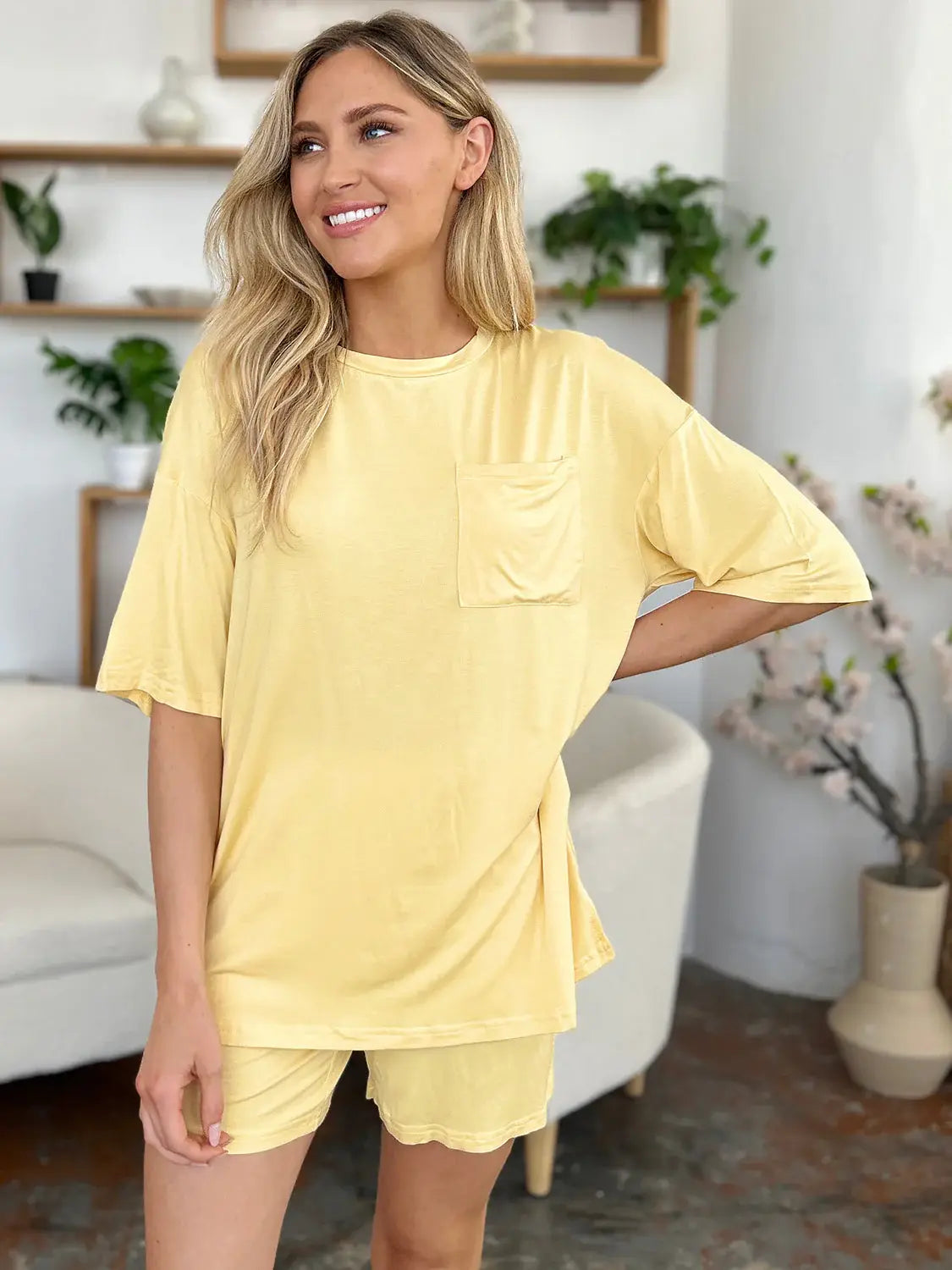Basic Bae Bamboo Full Size Round Neck Drop Shoulder T-Shirt and Shorts Set - ShopBasicbae - Flyclothing LLC