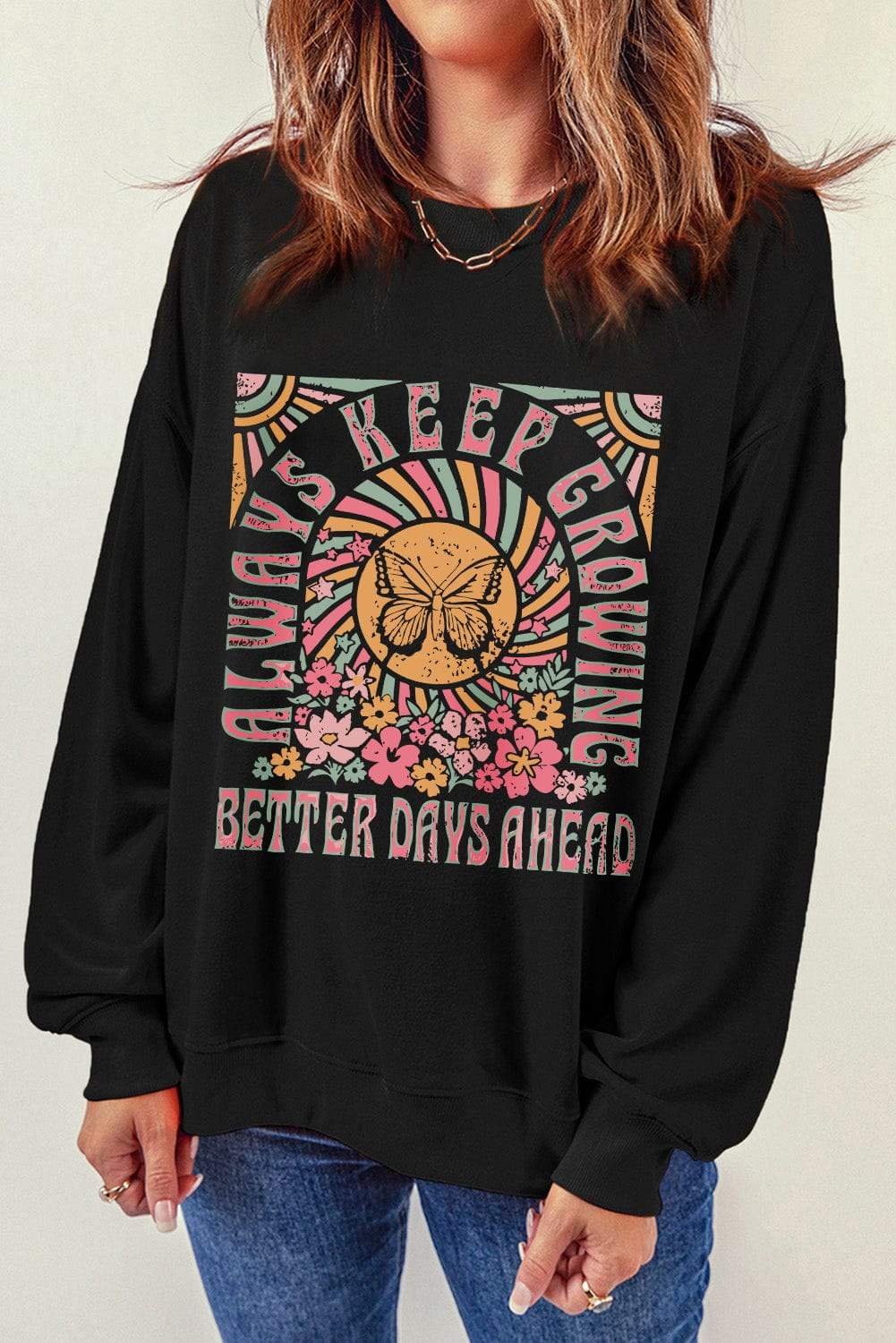 Graphic Round Neck Long Sleeve Sweatshirt - Trendsi - Flyclothing LLC
