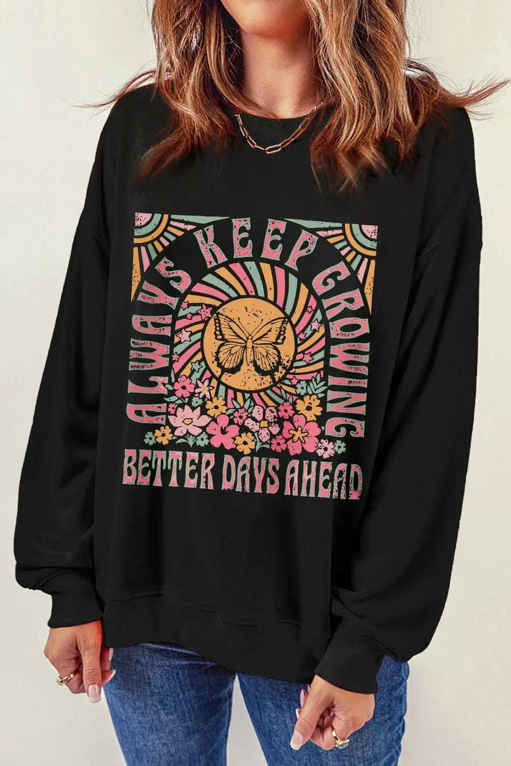 Graphic Round Neck Long Sleeve Sweatshirt - Trendsi - Flyclothing LLC