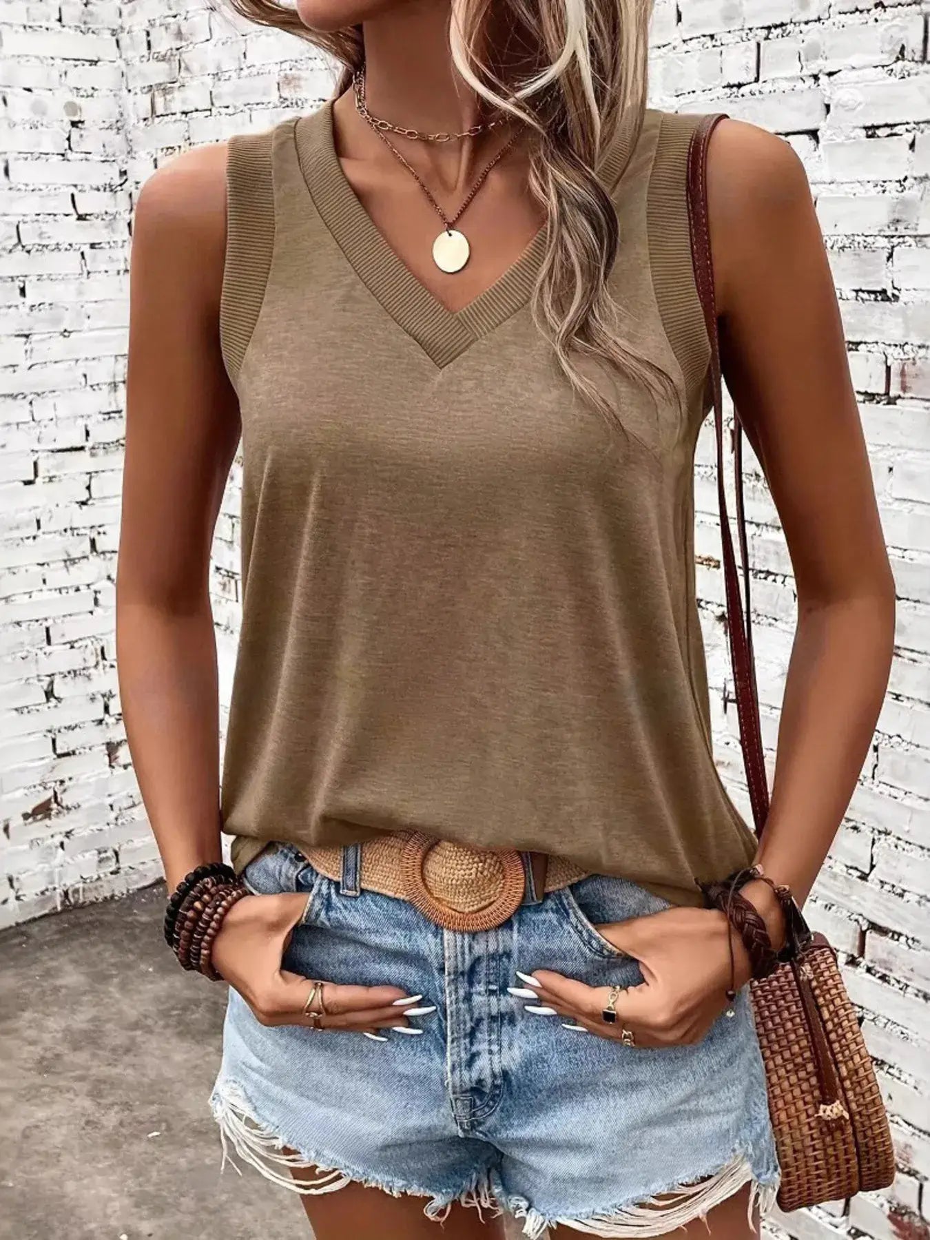 V-Neck Tank - Trendsi - Flyclothing LLC