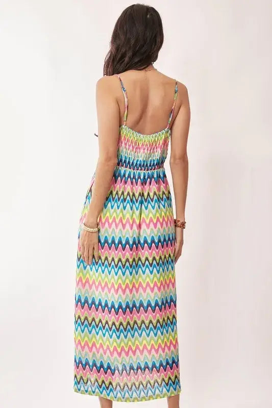 Davi & Dani Multi Color Crochet Lace Midi Dress - Trendsi - Flyclothing LLC