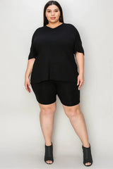 Basic Bae Bamboo Full Size V-Neck Drop Shoulder T-Shirt and Shorts Set - ShopBasicbae - Flyclothing LLC