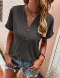 Full Size Casual Notched Short Sleeve Blouse Plus Size - Trendsi - Flyclothing LLC