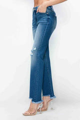 bytos Full Size Raw Hem Distressed Mid Rise Straight Jeans - Trendsi - Flyclothing LLC