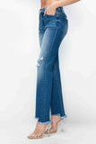 bytos Full Size Raw Hem Distressed Mid Rise Straight Jeans - Trendsi