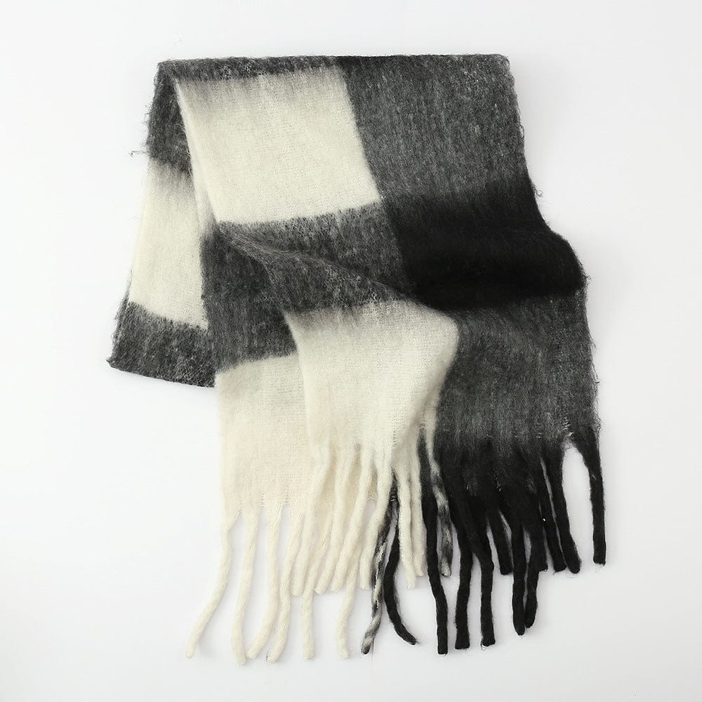 Fringe Contrast Plaid Polyester Scarf - Trendsi