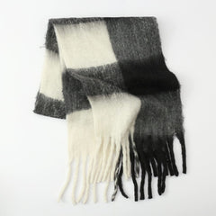 Fringe Contrast Plaid Polyester Scarf - Trendsi