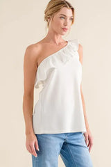 And The Why Ruffle One Shoulder Sleeveless Tank Top - Trendsi - Flyclothing LLC