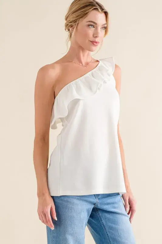 And The Why Ruffle One Shoulder Sleeveless Tank Top - Trendsi - Flyclothing LLC