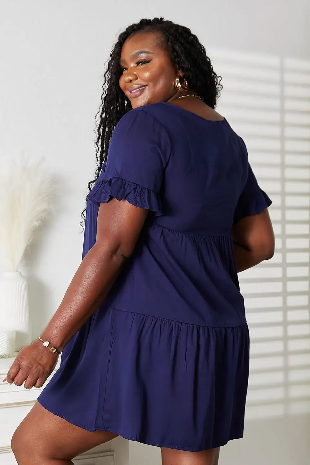 Mandy V-Neck Flounce Sleeve Tiered Dress - Trendsi - Flyclothing LLC