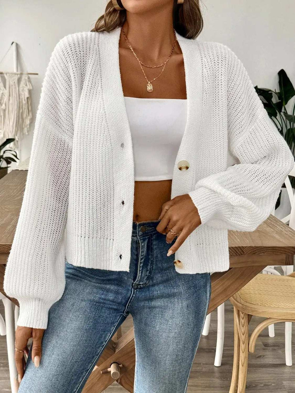 V-Neck Button Up Long Sleeve Cardigan - Trendsi - Flyclothing LLC