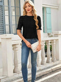 Openwork Round Neck Short Sleeve Top - Trendsi - Flyclothing LLC