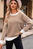 Striped Round Neck Long Sleeve Sweater - Trendsi - Flyclothing LLC