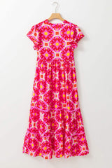 Printed Notched Cap Sleeve Dress - Trendsi - Flyclothing LLC