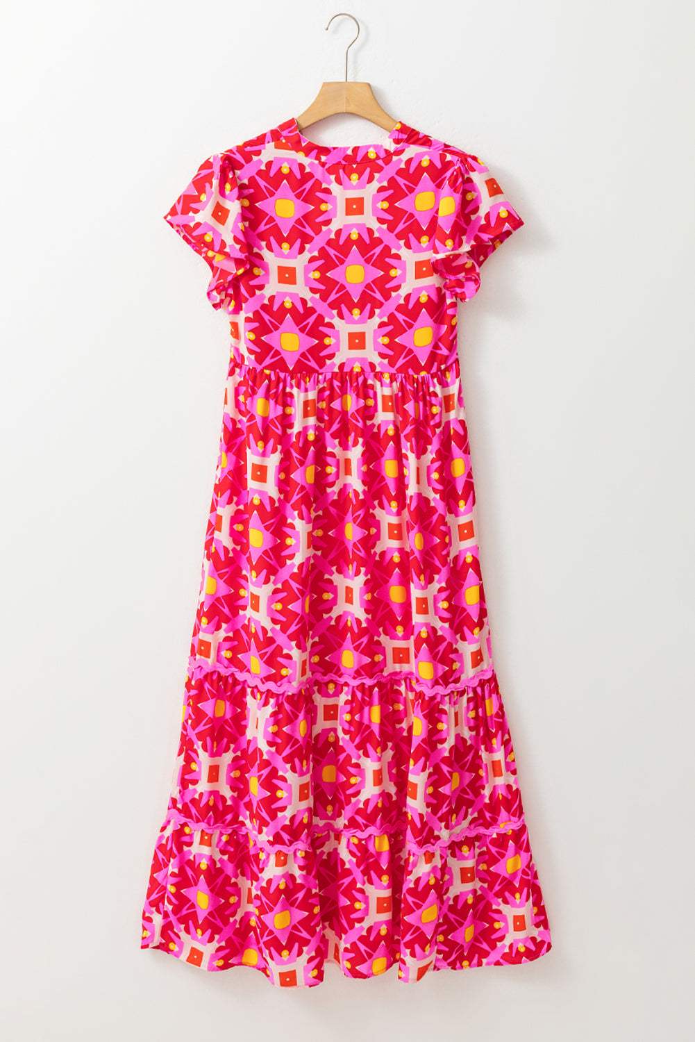 Printed Notched Cap Sleeve Dress - Trendsi - Flyclothing LLC