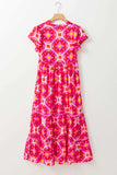 Printed Notched Cap Sleeve Dress - Trendsi - Flyclothing LLC