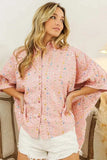 BiBi Sequin Striped Short Dolman Sleeve Blouse - Trendsi - Flyclothing LLC
