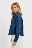RISEN Button Up Long Sleeve Denim Shacket - Trendsi