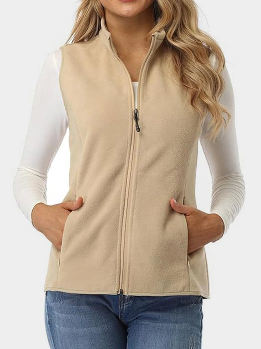 Zip Up Turtleneck Vest with Pockets - Trendsi